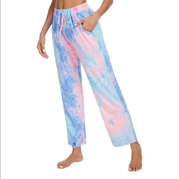 Pink & Blue Tye Dye Butter Soft Drawstring Lounge Sweatpants Pajama Comfy - Picture 11 of 13